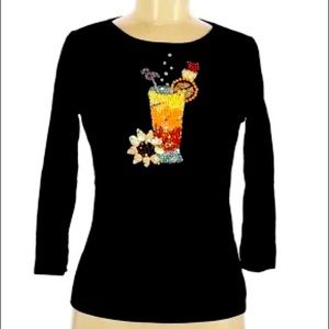 SALE!  SWEATERWORKS Sequin TROPICAL Drink KNIT Top M